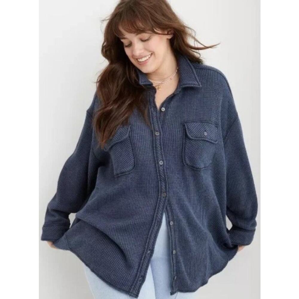 NEW! Aerie 'LumberJane' Waffle Shirt in NAVY (XL)